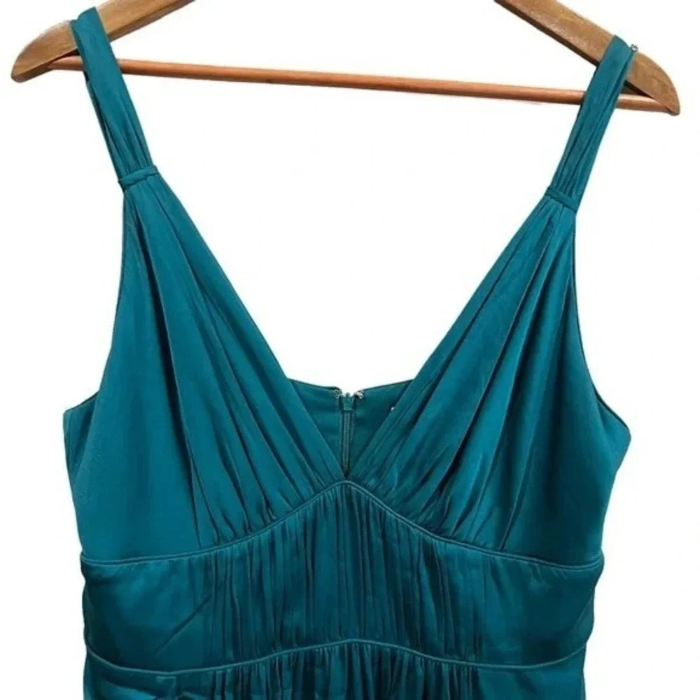 Banana Republic Teal Silk Blend Maxi Dress V-Neck Empire Waist Tall Size 12 - Picture 5 of 11